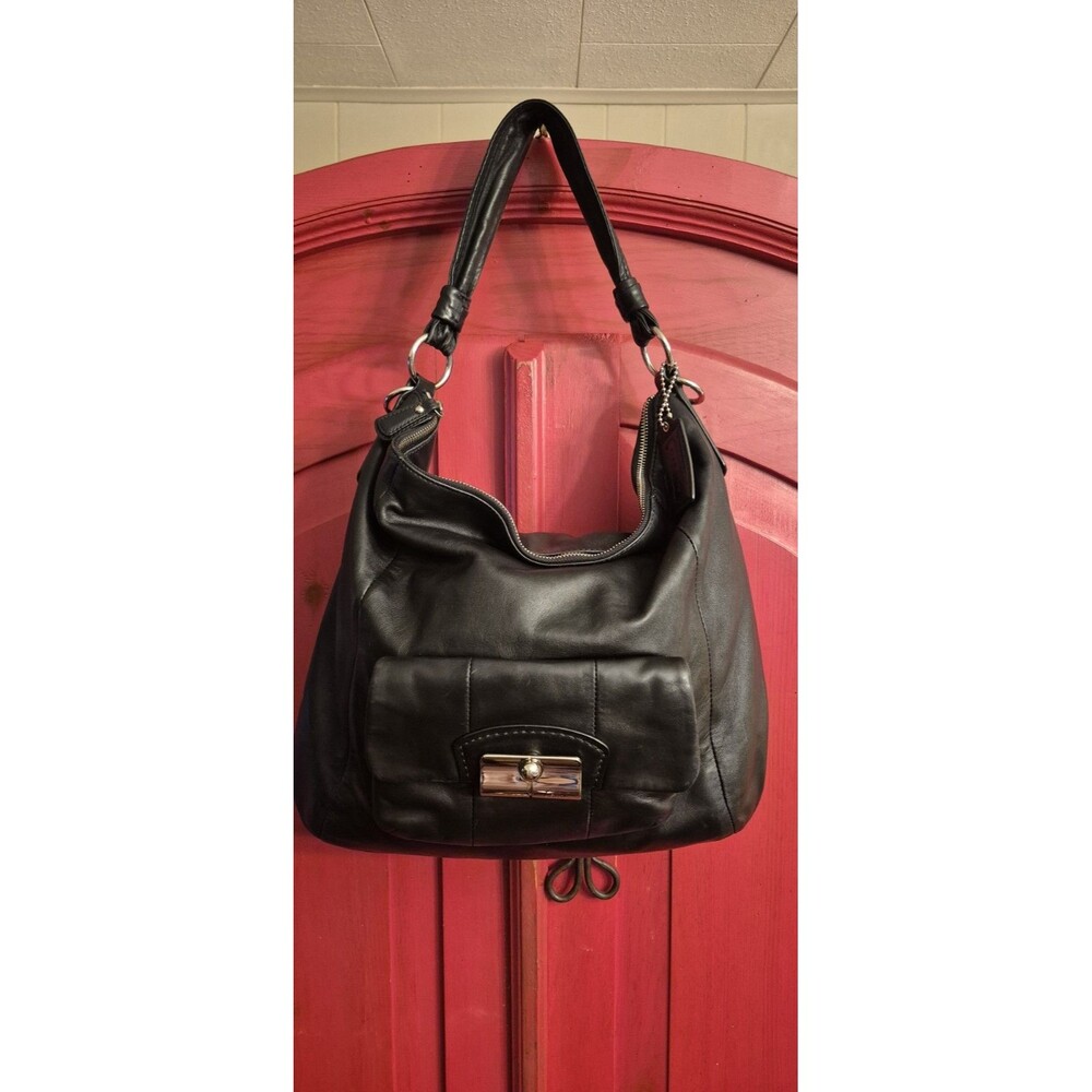 Coach Kristin Black Leather Slouch Hobo Shoulder Bag 14769 Blue Satin Linng Read